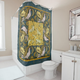 Vintage Art Nouveau Fisch Tauben Muster Verneuil Duschvorhang