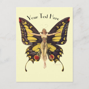 Vintage Art Nouveau "Flapper" mit Schmetterlingsfl Postkarte