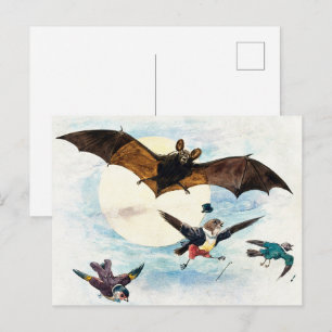 Vintage Art Nouveau Fledermaus und gekleidete Vöge Postkarte