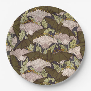 Vintage Art Nouveau Fledermaus und Mohn Blumenmust Pappteller