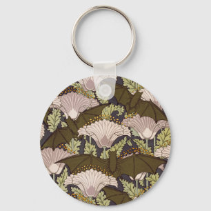 Vintage Art Nouveau Fledermaus und Mohn Blumenmust Schlüsselanhänger