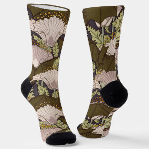 Vintage Art Nouveau Fledermaus und Mohn Blumenmust Socken
