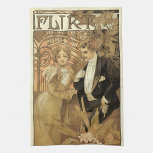 Vintage Art Nouveau Flirt Biscuits, Alphonse Mucha Geschirrtuch