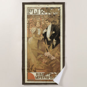 Vintage Art Nouveau Flirt Biscuits, Alphonse Mucha Strandtuch