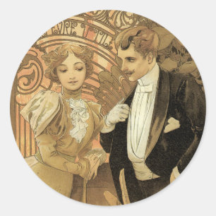 Vintage Art Nouveau Flirt-Kekse, Alphonse Mucha Runder Aufkleber