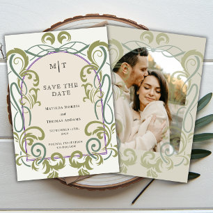 Vintage Art Nouveau Floral Foto Initialen Hochzeit Save The Date