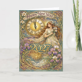 Vintage Art Nouveau Floral Happy New Year 2027 Feiertagskarte