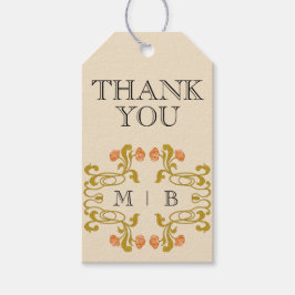 Vintage Art Nouveau Floral Monogram Initialen Geschenkanhänger