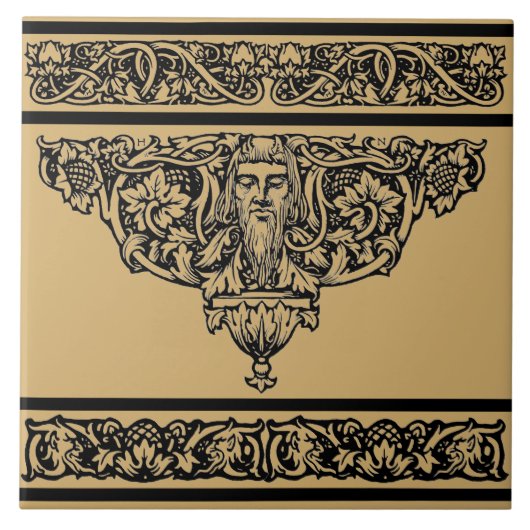 Vintage Art Nouveau Florales Faun-Gesicht Fliese (Vorderseite)