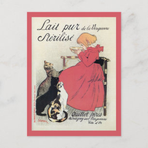 Vintage Art nouveau französische Milchwerbung, Kat Postkarte