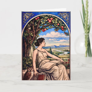 Vintage Art Nouveau Frau beim Lesen unter einem Ba Karte