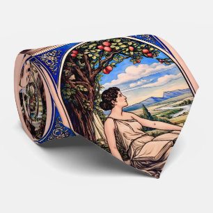 Vintage Art Nouveau Frau beim Lesen unter einem Ba Krawatte