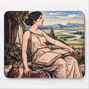 Vintage Art Nouveau Frau beim Lesen unter einem Ba Mousepad