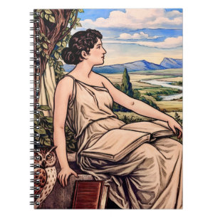 Vintage Art Nouveau Frau beim Lesen unter einem Ba Notizblock