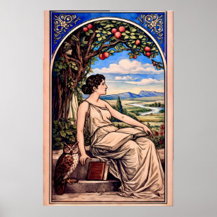 Vintage Art Nouveau Frau beim Lesen unter einem Ba Poster