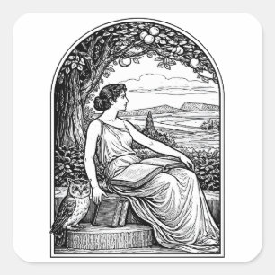 Vintage Art Nouveau Frau beim Lesen unter einem Ba Quadratischer Aufkleber
