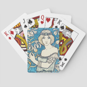 Vintage Art Nouveau Frau Blaues Blumenposter Druck Spielkarten