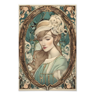 Vintage Art Nouveau Frau Elegante Kunst Fotodruck