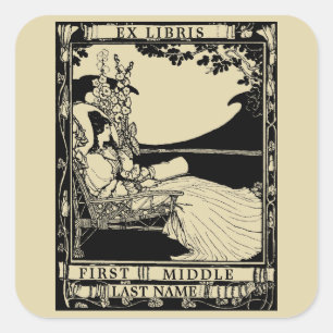 Vintage-Art-Nouveau-Frau-Ex-Libris-Vorlage Quadratischer Aufkleber