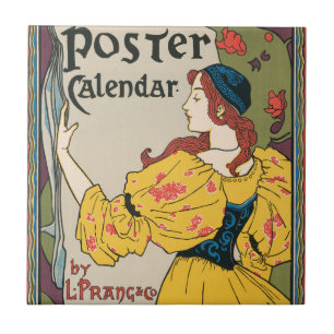Vintage-Art-Nouveau-Frau-Gelbes-Kleid-Plakat Fliese