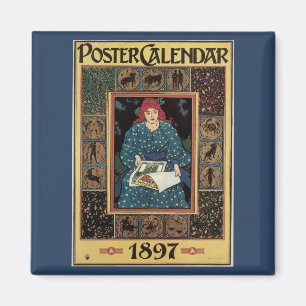 Vintage Art Nouveau, Frau liest Astrologie-Buch Magnet