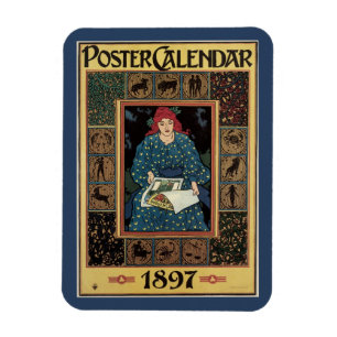 Vintage Art Nouveau, Frau liest Astrologie-Buch Magnet