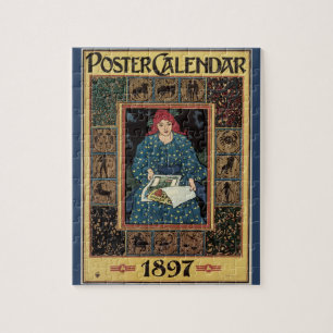 Vintage Art Nouveau, Frau liest Astrologie-Buch Puzzle