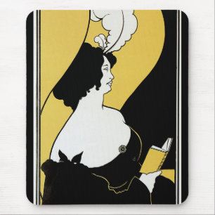 Vintage Art Nouveau, Frau liest ein gelbes Buch Mousepad
