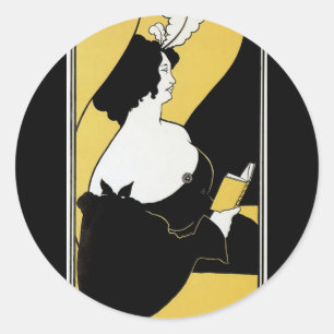 Vintage Art Nouveau, Frau liest ein gelbes Buch Runder Aufkleber