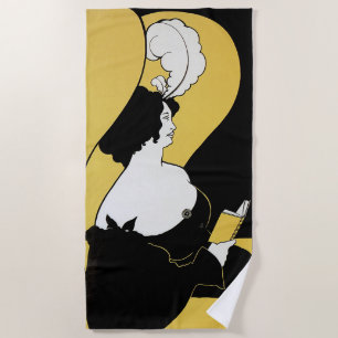 Vintage Art Nouveau, Frau liest ein gelbes Buch Strandtuch