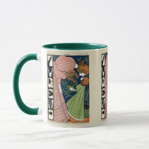 Vintage Art Nouveau Frau & Mädchen Grüne Kleidung Tasse