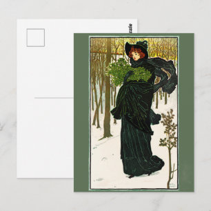 Vintage Art Nouveau Frau Weihnachten Poster Druck Postkarte