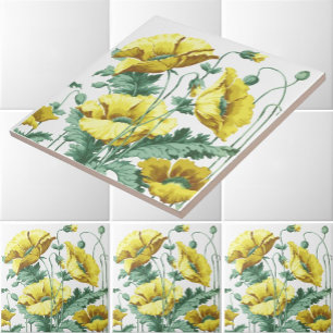 Vintage Art Nouveau Gelbe Mohnblumen Fries Muster Fliese