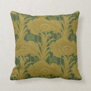 Vintage Art Nouveau Gelbe Mohnblumen Muster Kissen