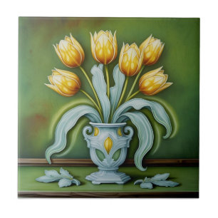 Vintage Art Nouveau gelbe Tulpen Blumenmuster  Fliese