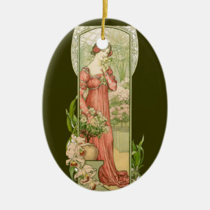 Vintage Art Nouveau Gewächshaus-Lady Elegant Keramik Ornament