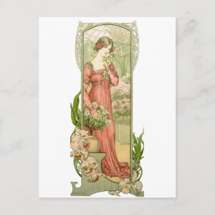 Vintage Art Nouveau Gewächshaus-Lady Elegant Postkarte