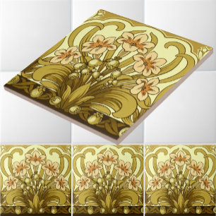 Vintage Art Nouveau Gloxinien-Blumenfries Fliese