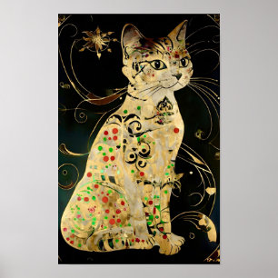 Vintage Art Nouveau goldene Katze auf Schwarz Poster