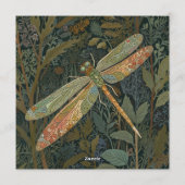 Vintage art nouveau green gold Dragonfly Einladung (Rückseite)