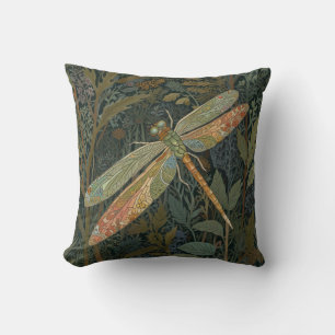 Vintage Art Nouveau grüner Gold Libelle Kissen