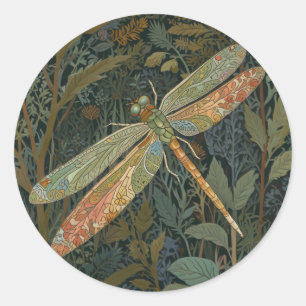 Vintage Art Nouveau grüner Gold Libelle Runder Aufkleber