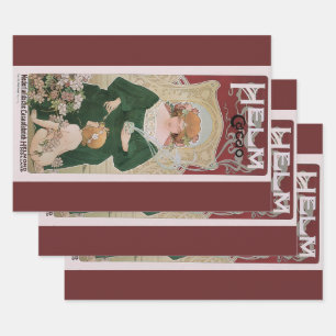 Vintage Art Nouveau Helm Cacao von Privat Livemont Geschenkpapier Set
