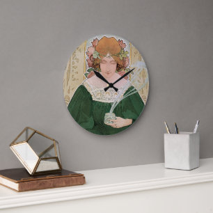 Vintage Art Nouveau Helm Cacao von Privat Livemont Große Wanduhr