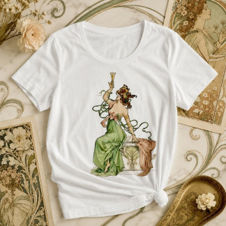 Vintage-Art-Nouveau-Illustration einer Champagner- Große Größe T-Shirt