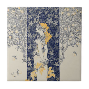 Vintage-Art-Nouveau-Illustration einer Frau von 18 Fliese