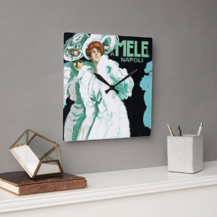 Vintage Art Nouveau, italienische Mode, elegante F Quadratische Wanduhr