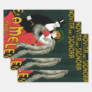 Vintage Art Nouveau, italienische Mode Liebesroman Geschenkpapier Set