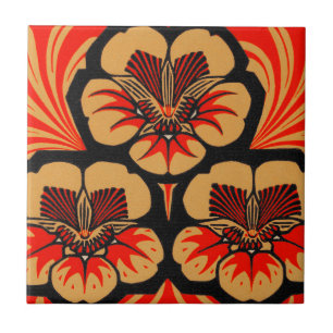 Vintage Art Nouveau Julie de Graag Blumen-Holzschn Fliese