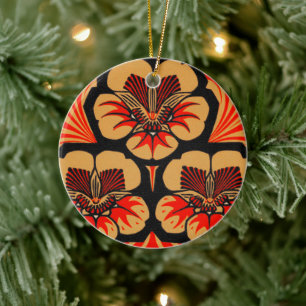 Vintage Art Nouveau Julie de Graag Blumen-Holzschn Keramik Ornament